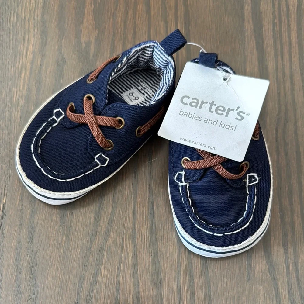 Carter’s Baby Boat Shoes Navy Blue Slip-On Crib Shoes 6–9 Months NWT